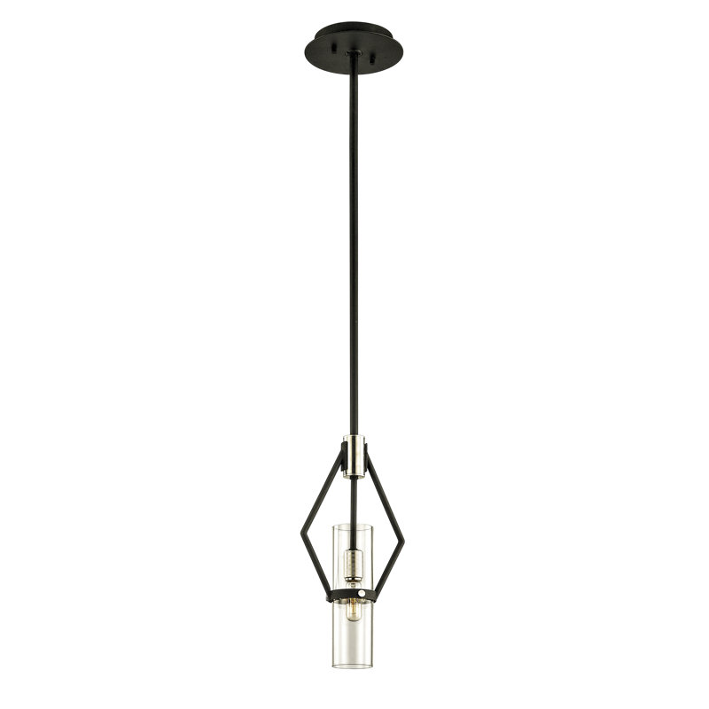 Luminaire suspendu géométrique à 1 lumière Raef, H 65 po x l 7 po x P 7 po, Noir / argenté