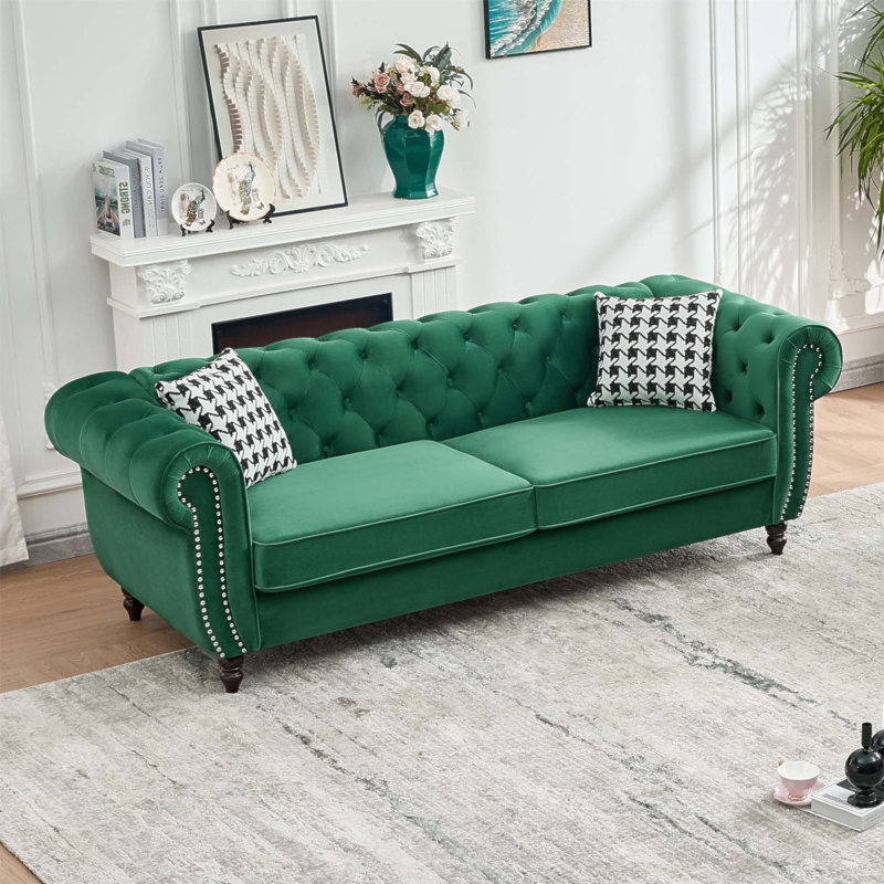 Canapé de 85 pouces en velours Chesterfield