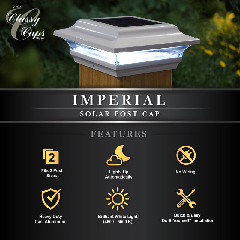 White Aluminum LED Solar Post Cap Light with Adapter