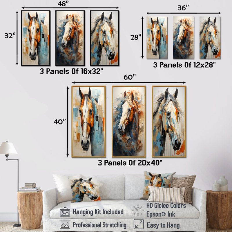 «Horse Grace Portrait», ensemble de 4 reproductions d'art sur toile, Cadre flottant brun, H 32 po x l 48 po