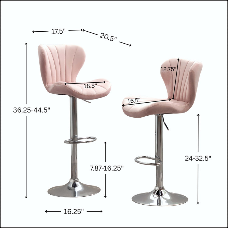 Ensemble de 2 tabourets pivotants réglables Ellston, Pink
