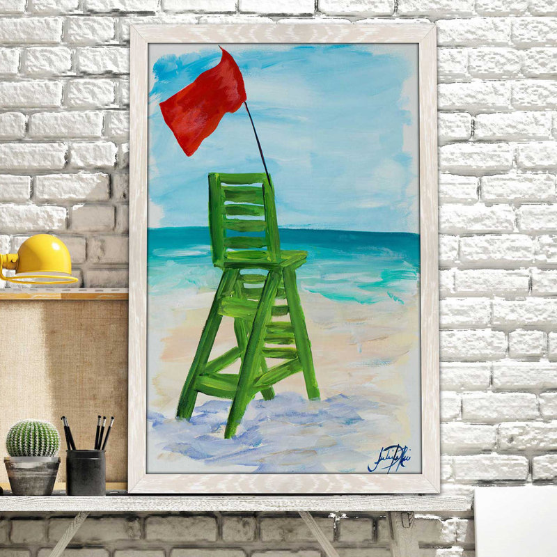 «Lifeguard Post II», reproduction de peinture acrylique, H 49,5 po x l 33,5 po x P 1 po, Cadre blanc