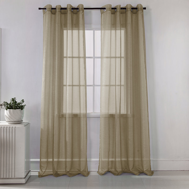 Agathla Sheer Grommet Single Window Curtain Panel, Taupe, 54" W x 90" L