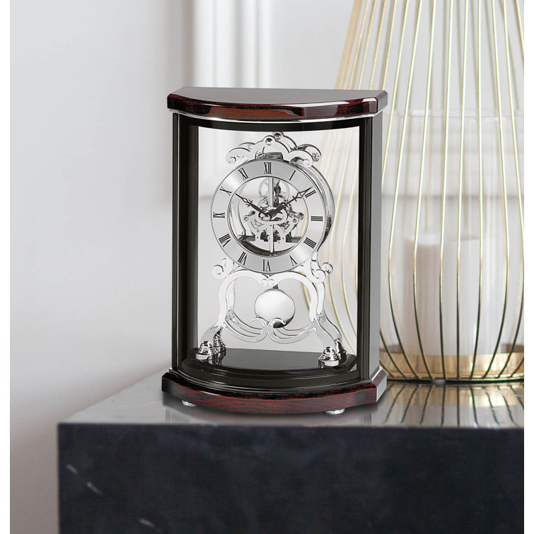 Horloge de table analogique à quartz en noir / chrome / brun