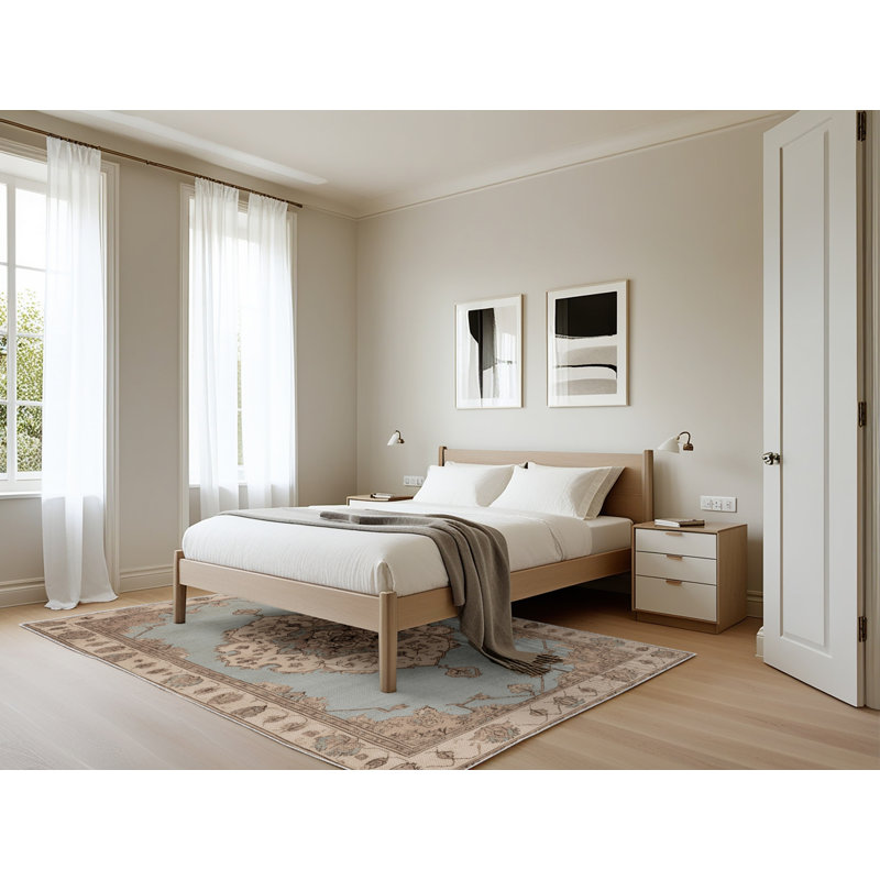 Tapis beige lavable à la machine Afyon, Rectangle 5 pi x 7 pi