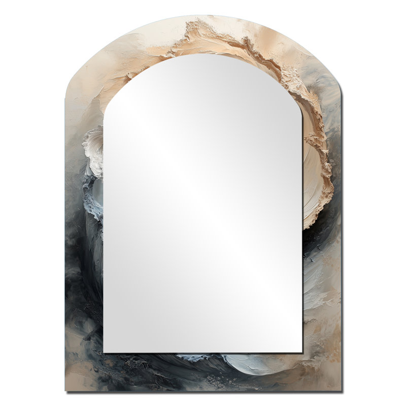 Beig And Blue Water Maelstrom Of Elegance II - Abstract Spirals Asymmetrical Decorative Mirror, Modern Arch Wall Mirror, Printed Metal Art