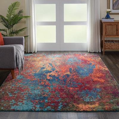 Velva Abstract Blue/Red Area Rug