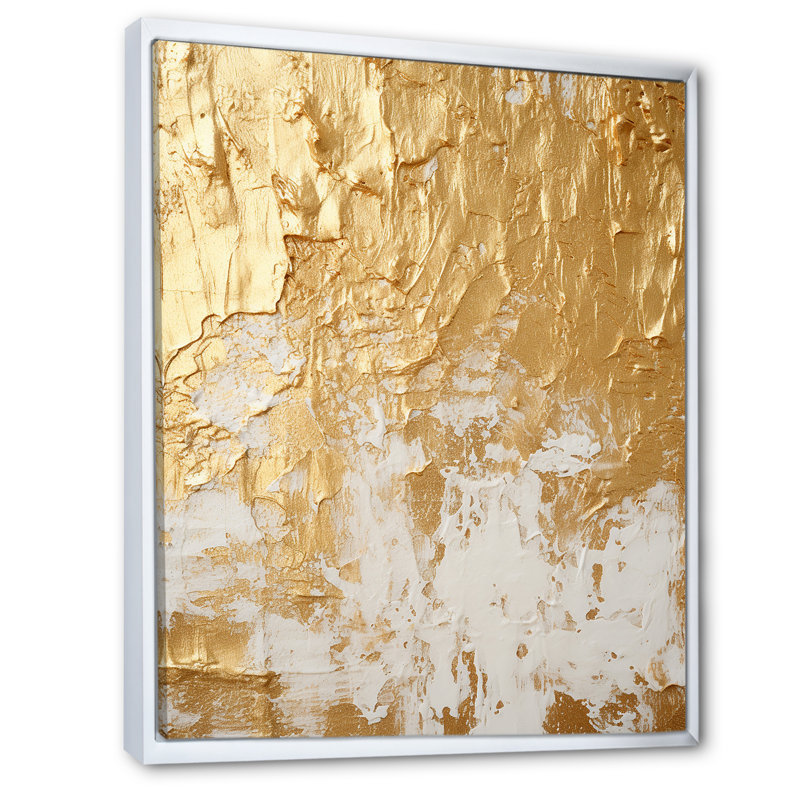 Gentle Abundance Retro Gold Abstract I - Peinture abstraite, art mural, H 32 po x l 16 po x P 1 po, Cadre flottant blanc