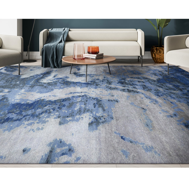 Himalayan Art Windsom Hand Woven Silk and Wool Abstract Area Rug, Rectangle 2' x 3'