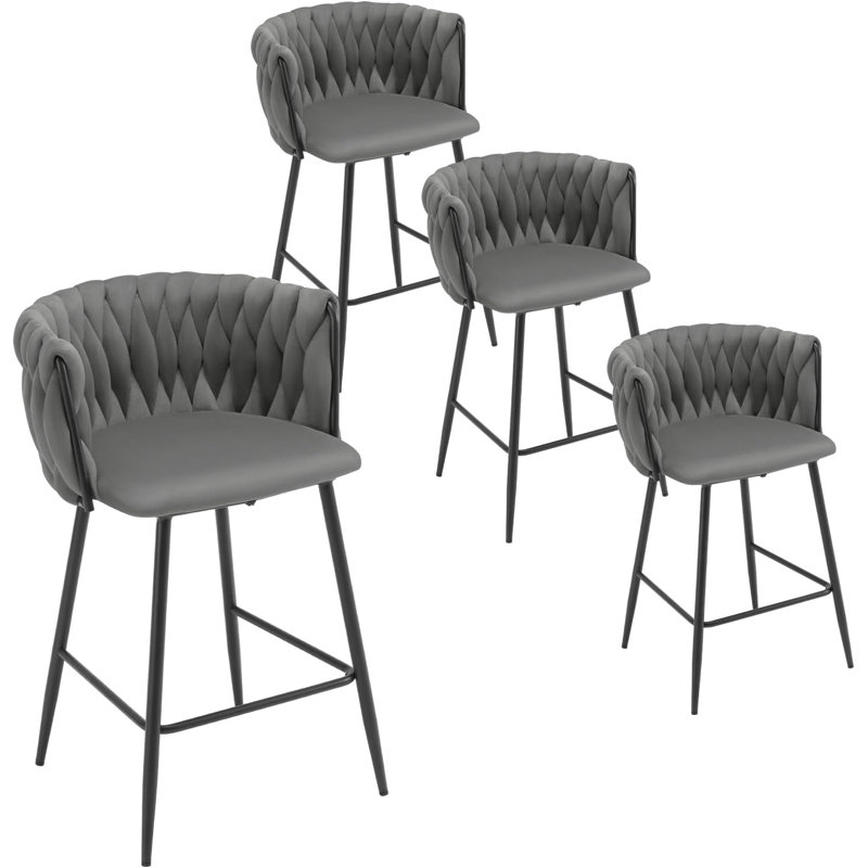 Rosenbalm Upholstered Velvet Bar Stool, Grey/Brown/Blue