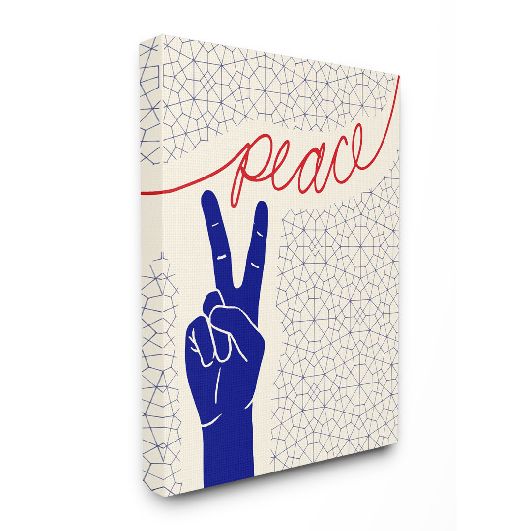 " Peace Hand Sign Pattern Blue Red Design " Ebern Designs