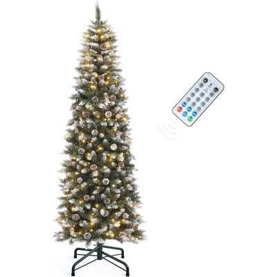 Sapin de Noël crayon fin préilluminé de 1,8 m avec 200 lumières DEL et télécommande