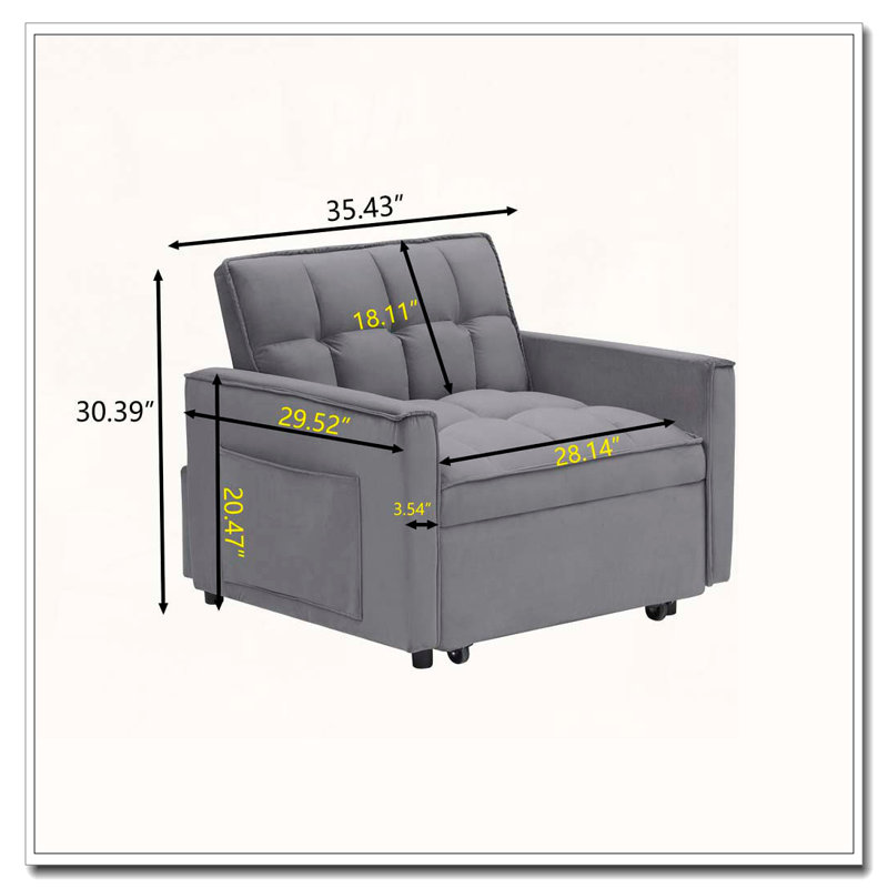 Fauteuil club en velours d'appoint convertible, Gris