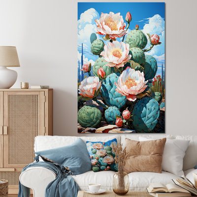 Pink Blooming Cactus In Nevada - Floral Cactus Wall Art