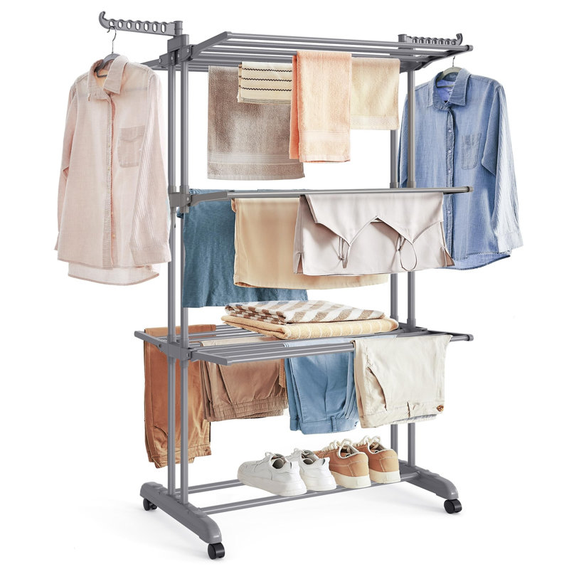 Large Clothes Airer, Foldable Clothes Drying Rack Laundry 4-Tier, Grey
