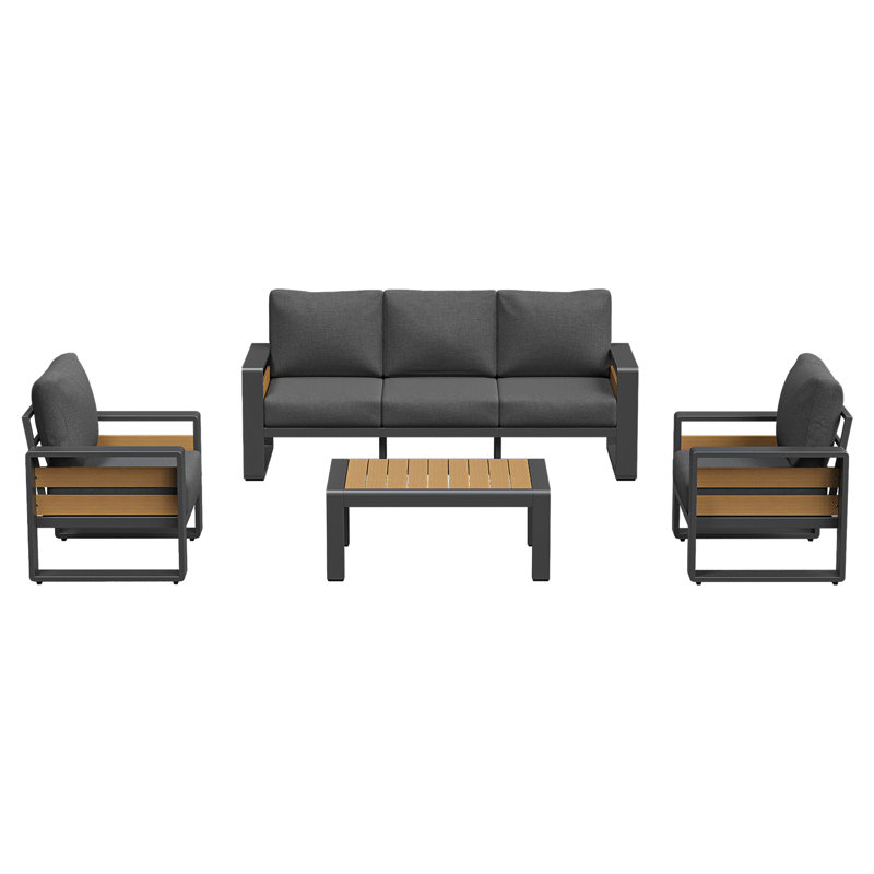 4-pcs Modern Outdoor Patio Furniture Sofa Set – 5-person Sectional With Removable Cushion, Dark Gray