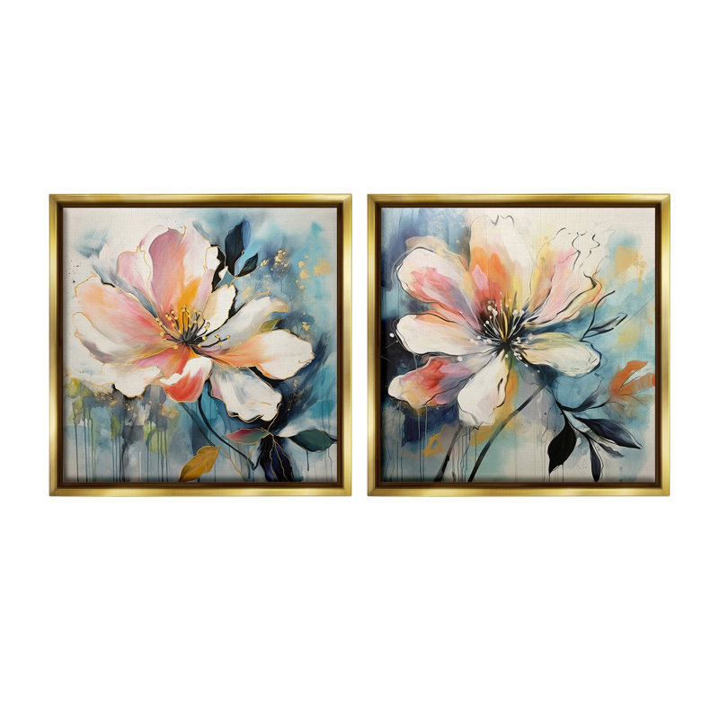 "Modern Dripping Blooms" par Lazar Studio 2 - Pièces sur toile, H 25 po x l 25 po, Cadre flottant métallique doré