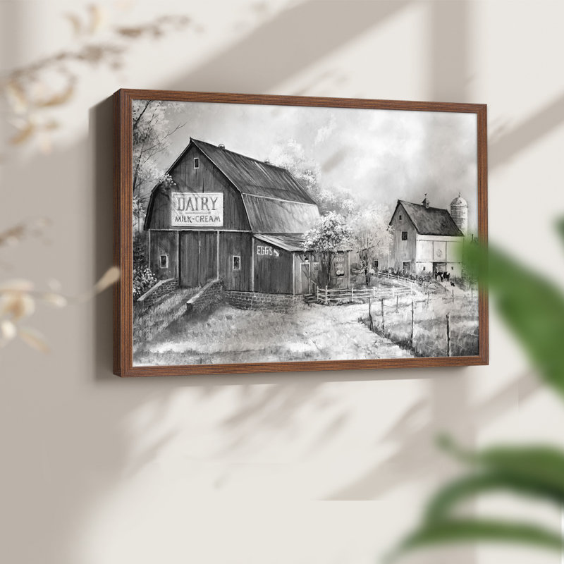 Jour à la ferme - reproduction encadrée - Restickable, H 22 po x l 28 po, Noyer