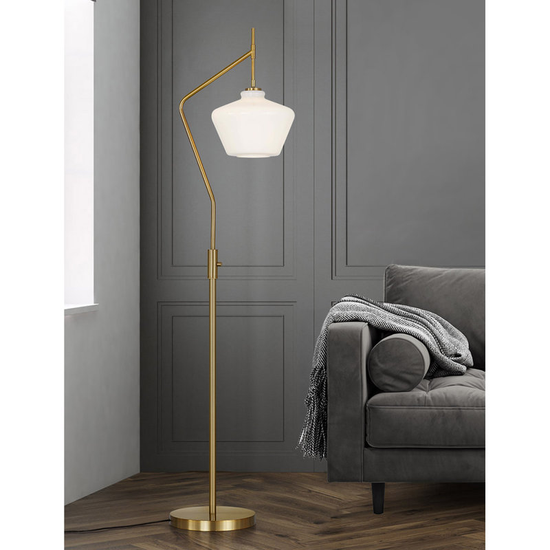 Lampe sur pied arquée 69 ", Laiton, Blanc