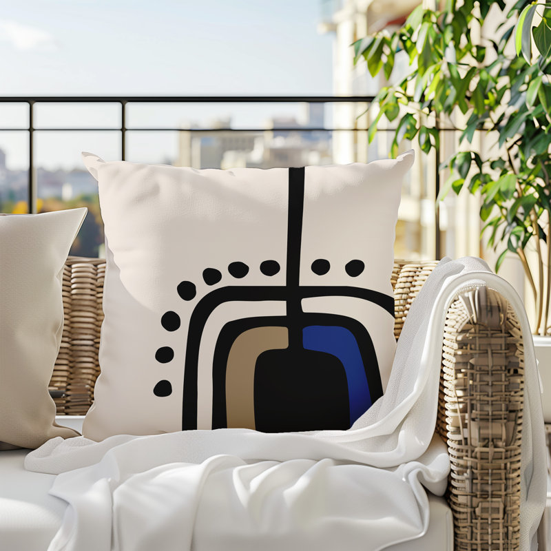 Oreiller carré réversible intérieur / extérieur Tobe Minimalist, H 15 po x l 15 po, Bleu marine / noir / blanc cassé