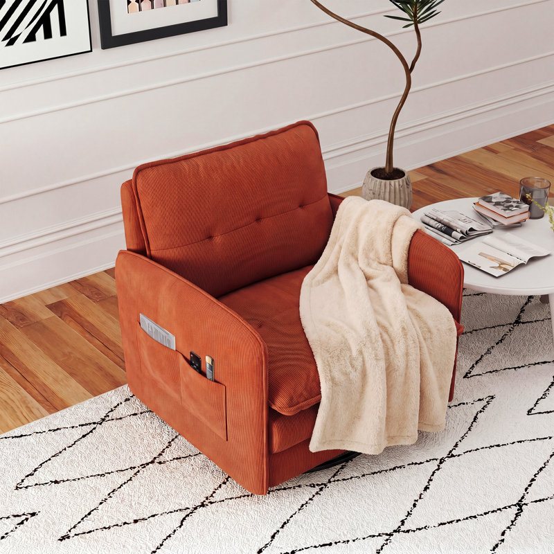 360° Swivel Accent Chair With Armrest Side Pocket - Plush Upholstered Barrel Chair For Living Room/Bedroom, Orange