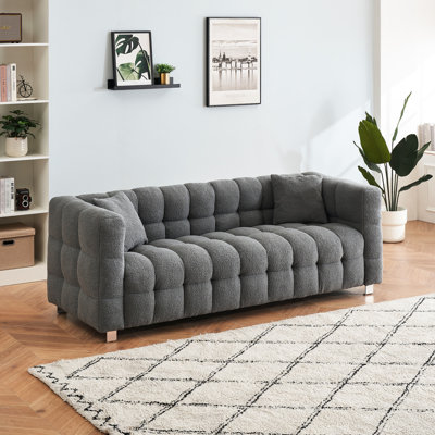 Grey Fleece 80-inch For Bedroom & Living Room, 3, Throw Pillows, Metal Leg, Sponge Filled, Solid Wood Construction 80 Inch With Fabric, Foot, Filling, Wood-based Frame
