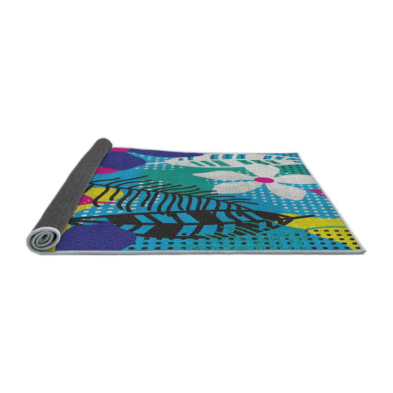 Tapis bleu / jaune à motif floral Faiz, Rond 6 pi