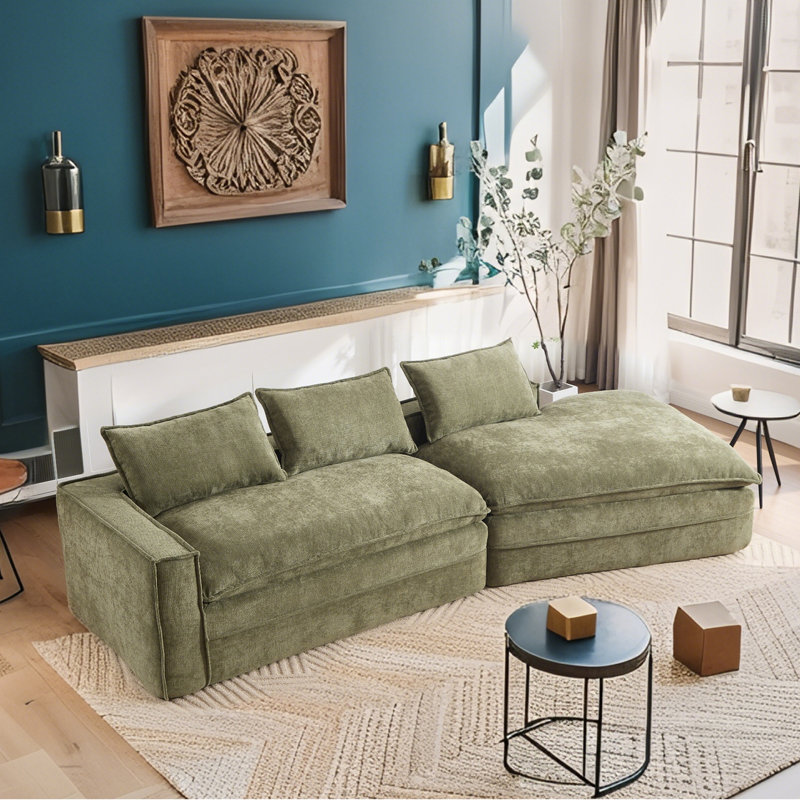 Boneless 133.9" Pure Sponge Soft Seat Sofa, Green