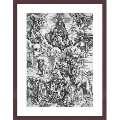 Scène de l'Apocalypse Le dragon à sept têtes et dix cornes (gravure sur bois) (photo noir et blanc) par Albrecht Dürer