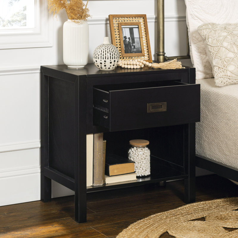 Modern Solid Wood 1-Drawer Nightstands, Black
