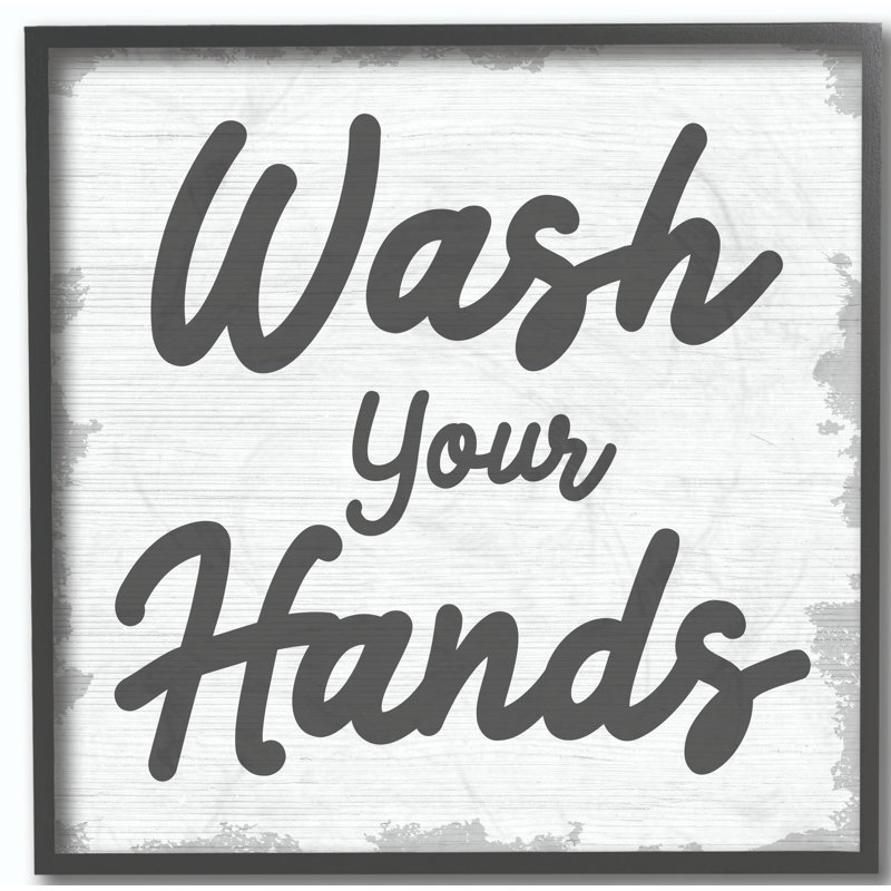 «Wash Your Hands Bathroom Neutral Gray Word Design», art textuel, Giclée encadrée noir minuit, H 12 po x l 12 po