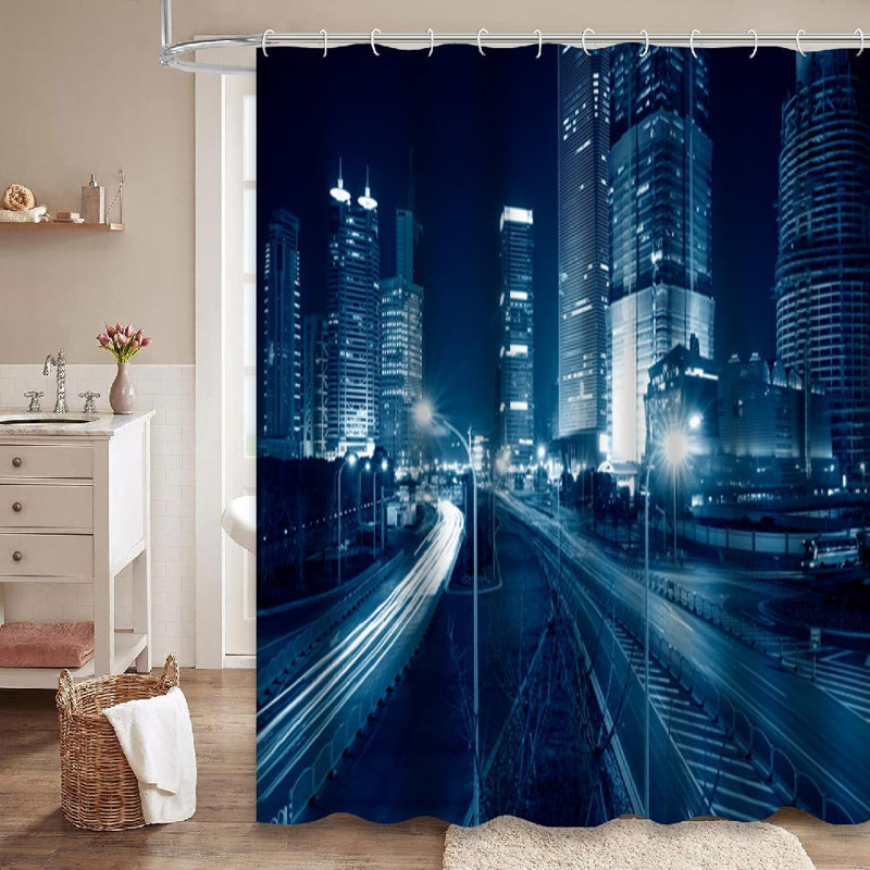 Rideau de douche à 12 crochets pour le coucher du soleil à l'horizon, L 72 po x l 72 po