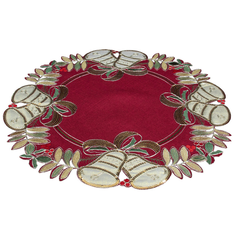 Napperon rond de 61 cm (24 pouces) à paillettes dorées et cloches de Noël
