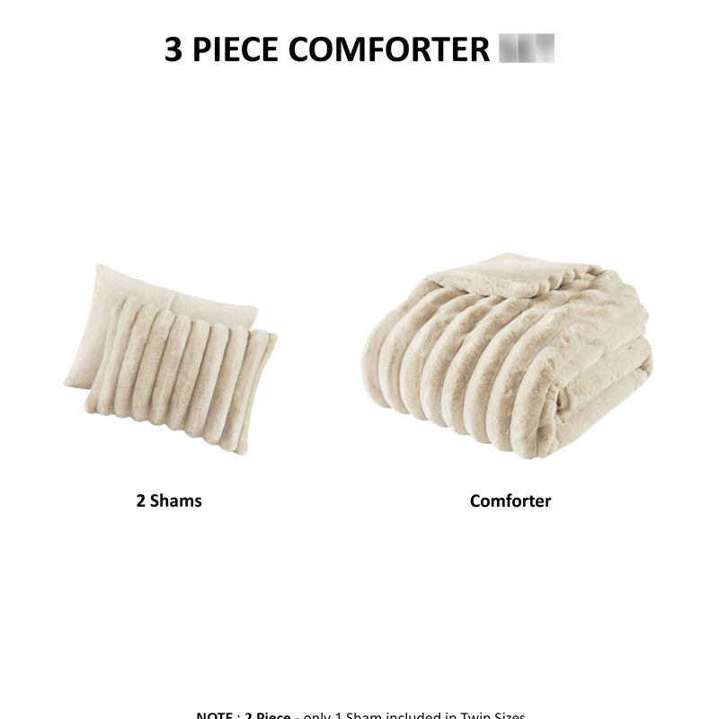 3 pièces d'édredon côtelé en fausse fourrure très grand de couleur taupe, devant lisse pour plus de confort, rembourrage très respirant