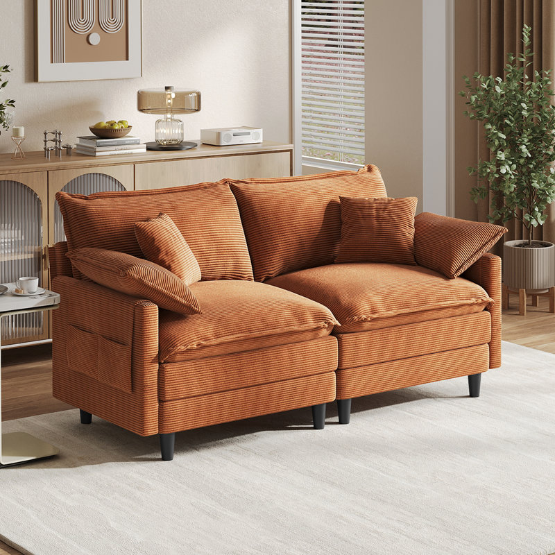 Canapé modulaire 73 po Corduroy, Orange