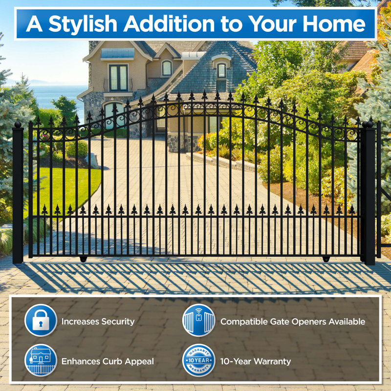 Paris Style Black Steel Arched Sliding Driveway Gate