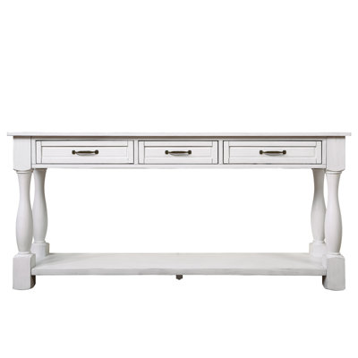 63Inch Long Wood Console Table With 3 Drawers And 1 Bottom Shelf For Entryway Hallway Easy Assembly Extrathick Sofa Table ( Retro Blue)