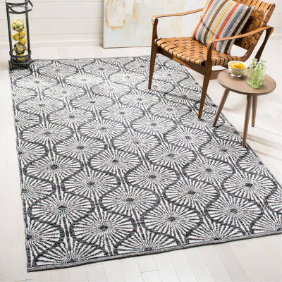 Tapis noir / ivoire à motif géométrique tissé à plat à la main Oak Hill