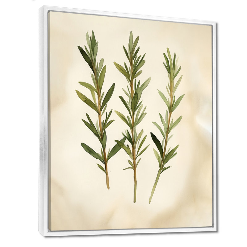 Brins de romarin sauvage - Décoration murale encadrée d'herbes aromatiques, H 44 po x l 34 po, Cadre flottant blanc