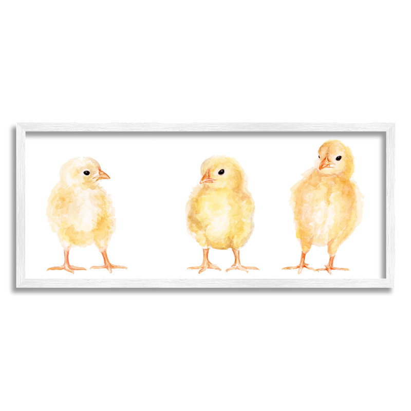 «Baby Chick Trio Watercolor Kids 'Wild Animals» par Fox Hollow Studios - Peinture, H 13 po x l 30 po x P 1,5 po