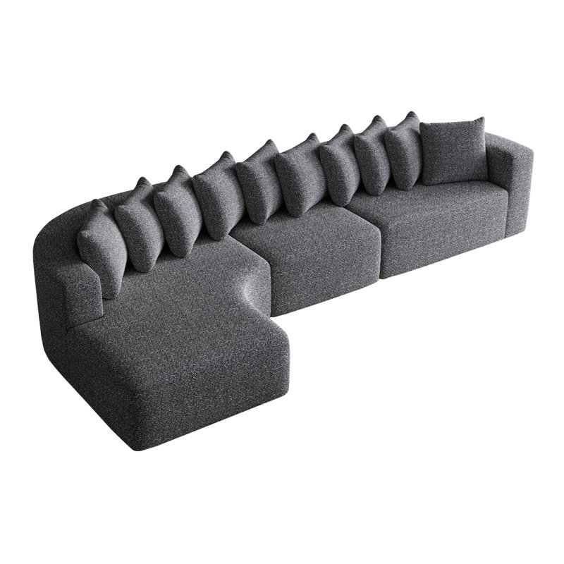 131.1" Modern Cloud-Shaped Curved Sofa, L-Shaped Modular Sofa, Corner Sofa with Chenille Fabric and 10 Pillows, Gray