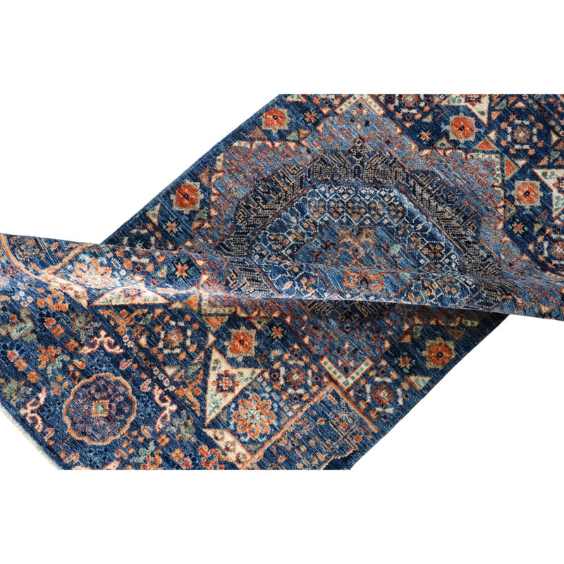 Tapis bleu marine de haute qualité noué à la main