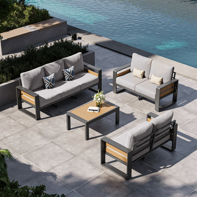 4-Pcs Outdoor Patio Furniture Sofa Set – 7-Person Capacity Sectional With Removable Cushion & Modern Design, Light Gray