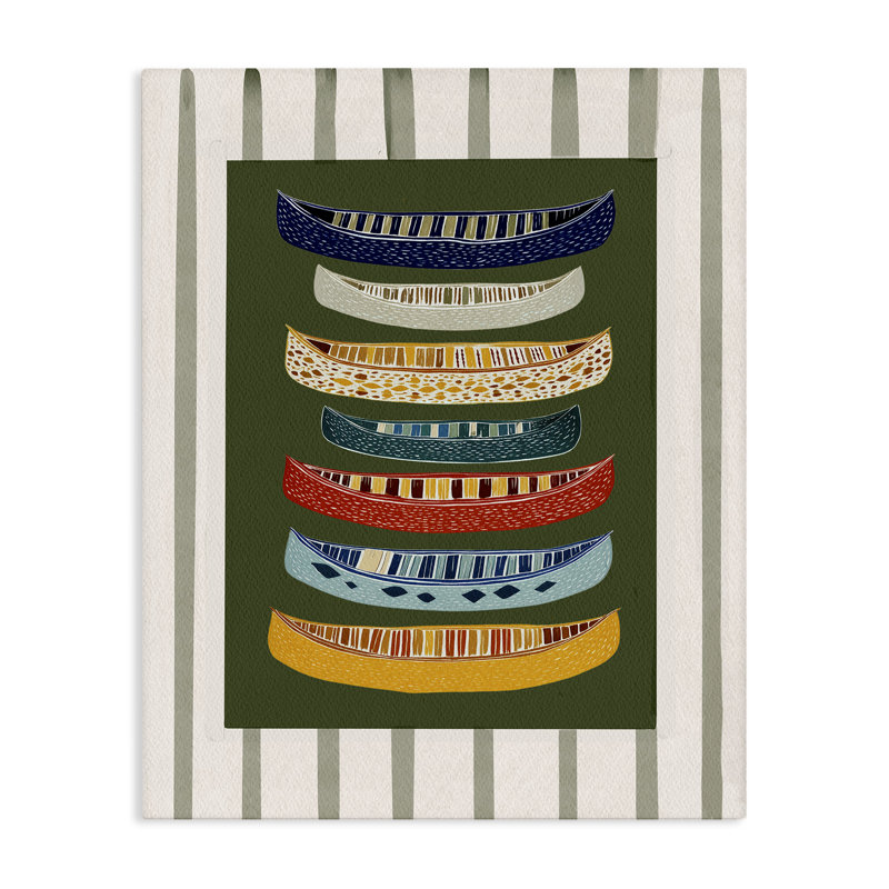 Patterned Canoes over Stripes Canvas, design by Yen, 48" H x 36" W