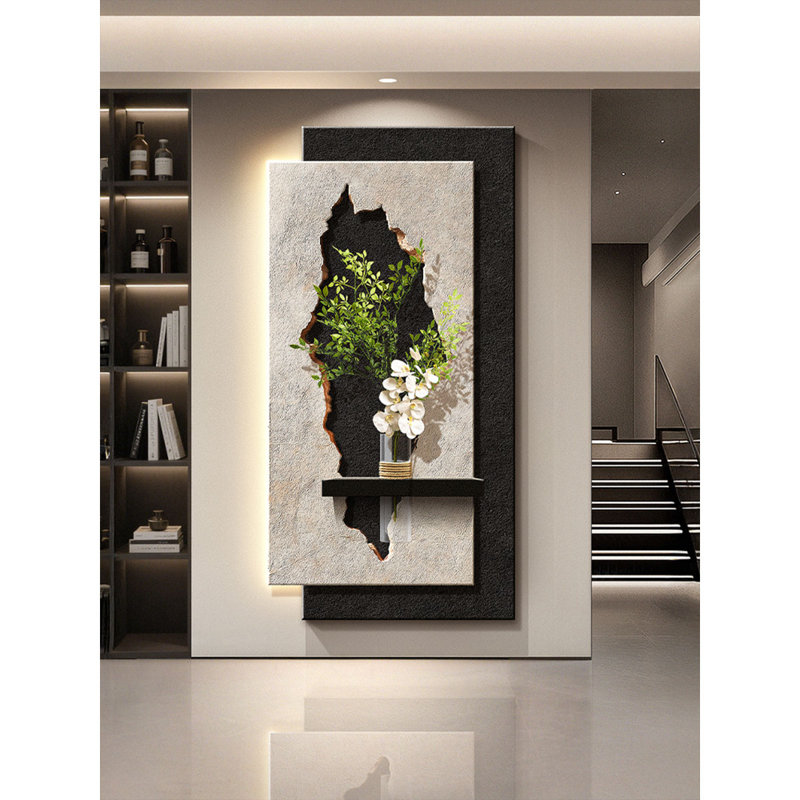 Hall d'entrée noir et blanc à motif abstrait en grès, H 47,24 po x l 23,62 po x P 1,18 po