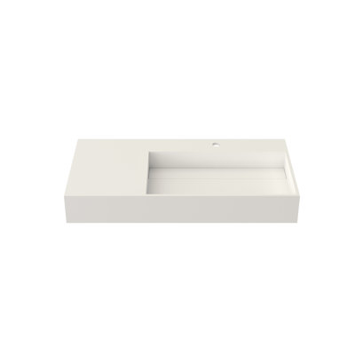 Lavabo de salle de bain en résine de pierre à surface solide pour salle de bain, profondeur de 34,97 po, largeur de 17,76 po, hauteur de 4,99 po, poids de 52,87 lb, blanc mat, salle de bain à disposition spatiale équilibrée, durabilité à long terme, mur
