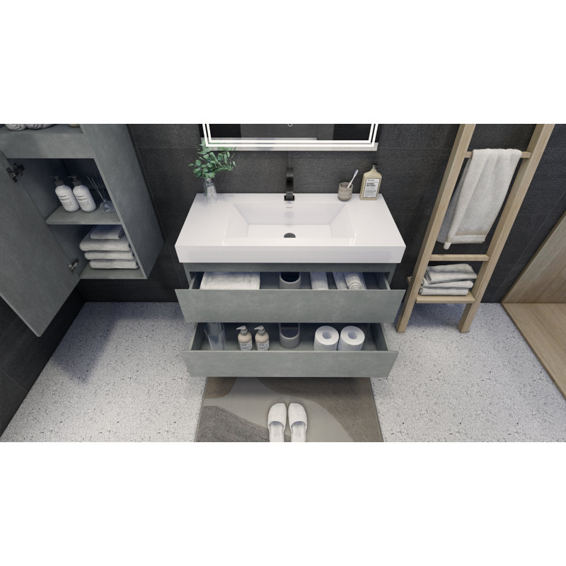 Meuble-lavabo mural simple de 42 po Carnetta, Gris ciment