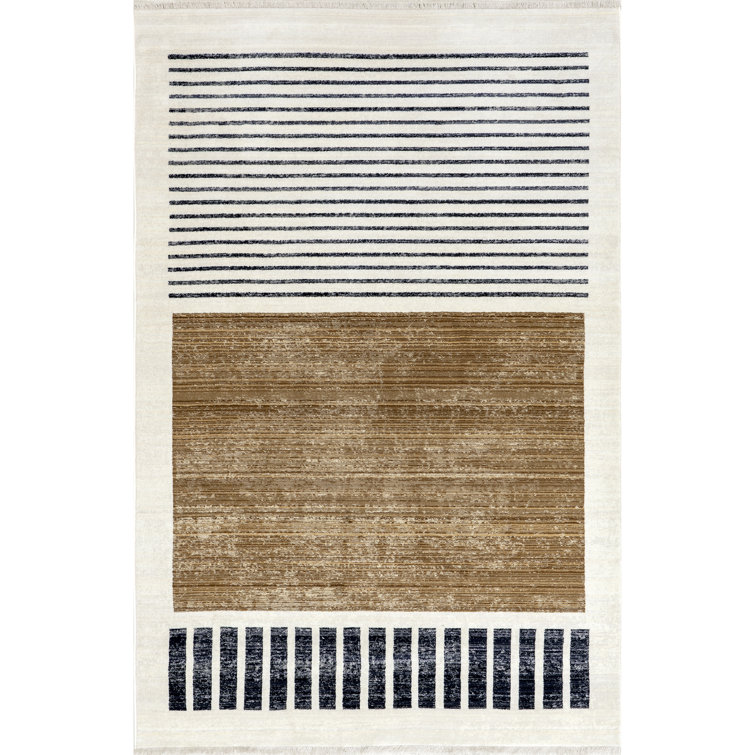 Keeva Modern Striped Fringe Area Rug 6’7”x10’2” 