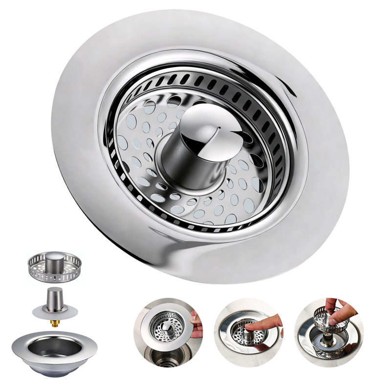 4.5 In. Stainless Steel Strainer Basket Universal Replacement For Kitchen Sink Drains In Chrome, Chrome