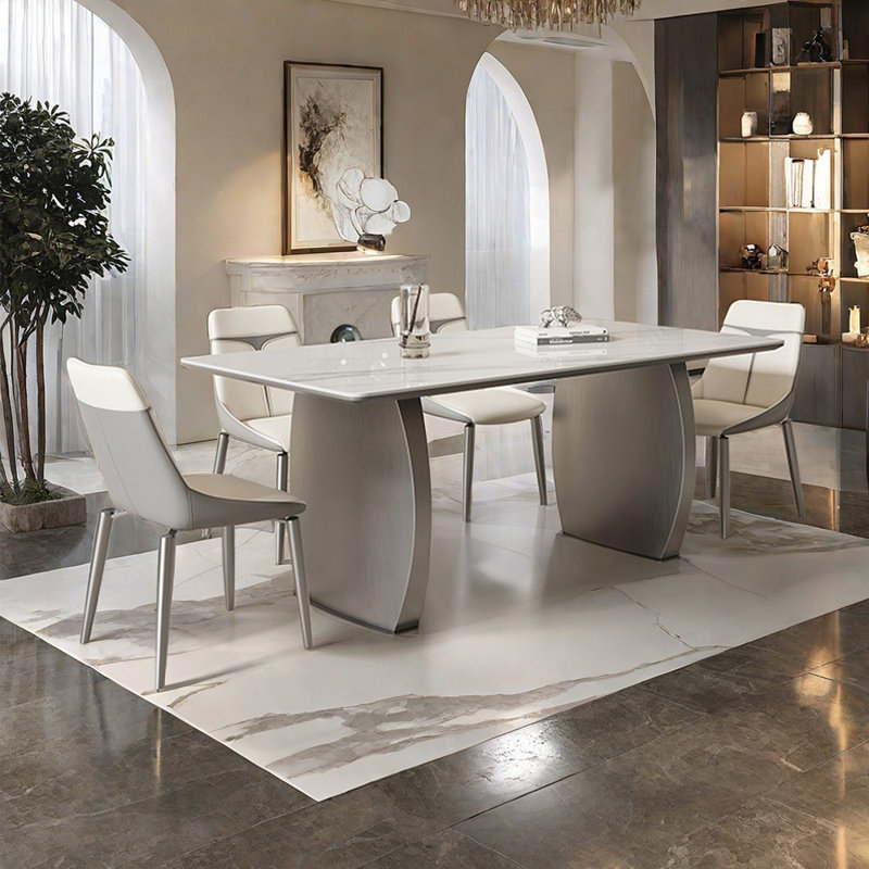 Modern light luxury rectangular dining table set, 29.5"H x 63"L x 31.5"W